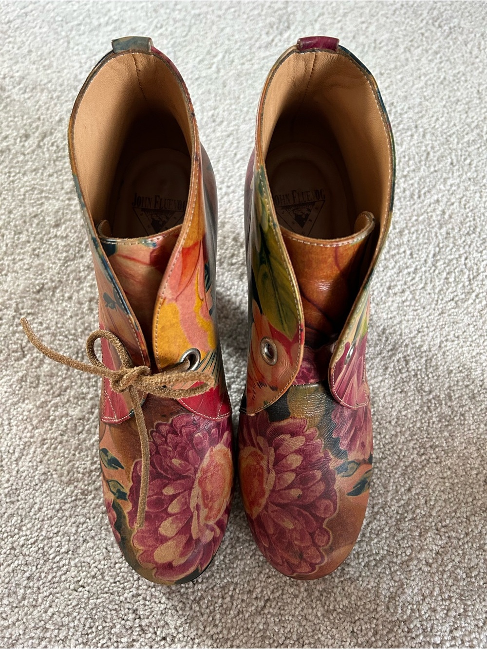 John Fluevog Floral Leather Ankle Boots - Picture 3 of 4